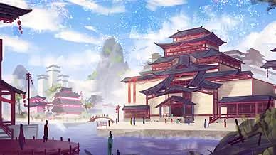 中国风新春cg游戏场景烟花视频背景模板视频的预览图